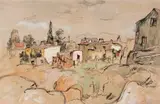 Gregoire Boonzaier, A Settlement, watercolour on paper