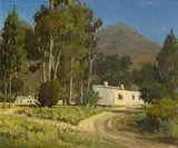 John Williams, Cottages at Simondium, oil on canvas laid down on board
