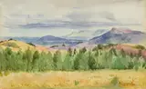 Walter Battiss, Landscape with Distant Mountains, watercolour on paper