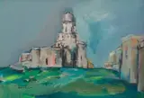 Carl Büchner, Landscape with a Mosque in the Background, oil on board