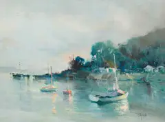 Knysna Lagoon by Ruth Squibb, oil on board, sold Aug 2024