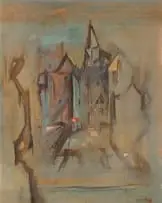Dirk Meerkotter, Ou Dorpie Naby Parys, Frankryk (Old Town Near Paris, France), oil on canvas