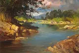 River Scene by Titta Fasciotti, oil on board, offered Aug 2024