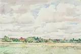 Distant View of Feddington by Llewellyn Petley-Jones, watercolour on paper, offered Aug 2024