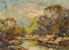 Alan Wolton, River Landscape, oil on board