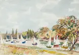 English Yachting on the River by Llewellyn Petley-Jones, watercolour on paper, offered Aug 2024