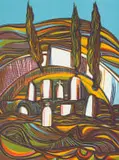 Cecil Skotnes, Village Churchyard, colour woodcut on paper
