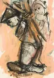 Frans Claerhout, Woodcarrier, mixed media on paper