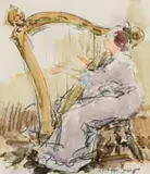 Adriaan Boshoff, The Harp II/Lilac Dress, watercolour and charcoal on card
