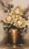 Jeanette Dykman, Roses in a Vase, oil on canvas laid down on board