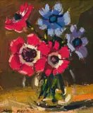 Wessel Marais, Anemones in a Vase, oil on canvas laid down on board