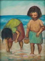 Gathering Seashells by Amos Langdown, oil on board, sold Aug 2024