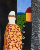 Colbert Mashile, Composition with Two Figures, oil on canvas