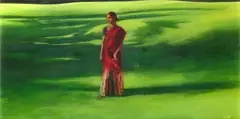 Kerri-Jane Evans, Worker on the Golf Course, oil on panel