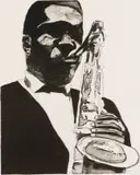 Sam Nhlengethwa, John Coltrane Solo, two colour chine collé lithograph on paper