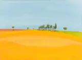 Yellow Landscape by Pieter van der Westhuizen, watercolour and pastel on paper, sold Aug 2024