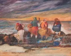 Amos Langdown, Woman on a Beach, oil on board