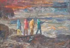 Amos Langdown, Fishermen, oil on board
