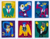 Norman Catherine, Totem Figures II, six, colour screenprint on paper