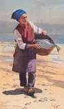 Lucy Mary Wiles, Woman with Fish, oil on board
