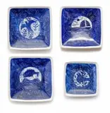 Anton Bosch, Square plates with bird, boat and fish motif, four, painted and glazed ceramic