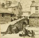 Robert Henry Smith, Village Scene with Figures and Boat, etching on paper