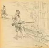 Jacobus Hendrik Pierneef, The Hunt, pencil on paper