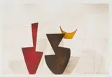 Hannes Harrs, Abstract Composition with Red, Brown and Ochre Forms, lithograph on paper