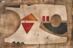 Hannes Harrs, Abstract Composition with Red Triangles, oil on board