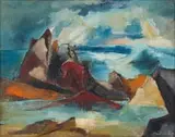 Paul du Toit, Abstract Seascape with Rock Pool, oil on canvas laid down on board