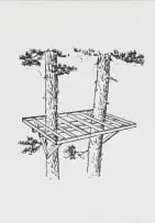Zander Blom, Untitled (Tree Trunks and Structure), linocut on paper