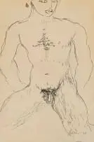 Alexis Preller, Nude Sketch, pen and ink on paper