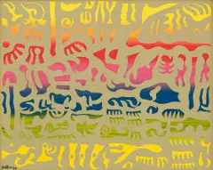 Walter Battiss, Abstract Symbols, oil on canvas