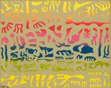 Abstract Symbols by Walter Battiss, oil on canvas, sold Jul 2024