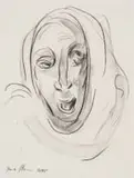 Irma Stern, Portrait of a Woman, charcoal on paper laid down on card