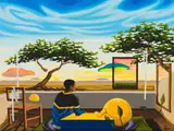Raymond Fuyana, Blue Love, oil and acrylic on canvas
