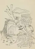 Alexis Preller, Still Life with Cello, pen and ink on paper