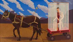 Kevin Roberts, Lady with Horse and Wayfarer, oil on wood panel