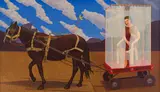 Kevin Roberts, Lady with Horse and Wayfarer, oil on wood panel