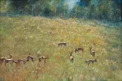 Errol Boyley, Herd of Impala in a Landscape, oil on board