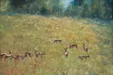 Herd of Impala in a Landscape by Errol Boyley, oil on board, sold Jul 2024
