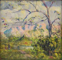 Moses Tladi, Landscape – Wood Fetcher, oil on board