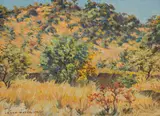 Erich Mayer, Rocky Hill with Trees, oil on board