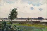 Frans Oerder, River Landscape with Tree and Boat, Netherlands, oil on canvas