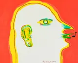 Robert Hodgins, Man Learning to Whistle, colour screenprint on paper