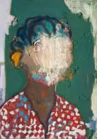 Mostaff Muchawaya, Untitled Portrait (Green), oil on canvas laid down on board