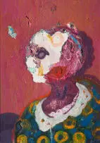 Mostaff Muchawaya, Untitled Portrait (Pink), oil on canvas laid down on board