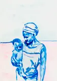 Nelson Makamo, Mother and Child, ink on paper