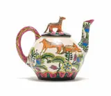 Teapot with jackal and flower motif by Bonakele (Bonnie) Ntshalintshali, hand-painted and glazed ceramic, sold Jul 2024