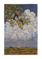 Esias Bosch, Tile with purple crested loeries, hand painted and glazed ceramic tile